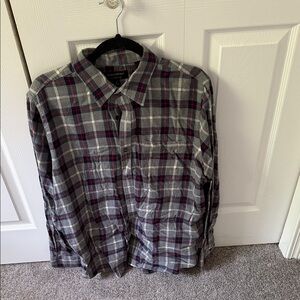 Gray and Red Plaid Button-Up Shirt
